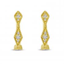 14K Yellow Gold Diamond Millgrain Huggie Earrings
