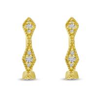 14K Yellow Gold Diamond Millgrain Huggie Earrings