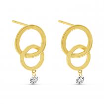 14K Yellow Gold Dashing Diamond Double Circle Earrings