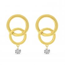 14K Yellow Gold Dashing Diamond Double Circle Earrings