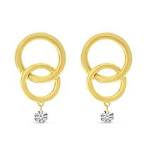 14K Yellow Gold Dashing Diamond Double Circle Earrings