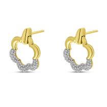 14K Yellow Gold Pave Diamond Floral Earrings
