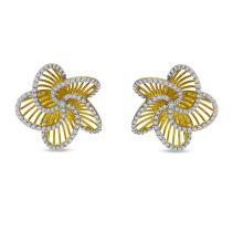 14K Yellow Gold Diamond Basketweave Floral Post Earrings