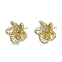 14K Yellow Gold Diamond Basketweave Floral Post Earrings