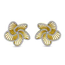 14K Yellow Gold Diamond Basketweave Floral Post Earrings