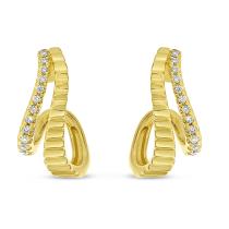 14K Yellow Gold Diamond Fluted Wave Earrings