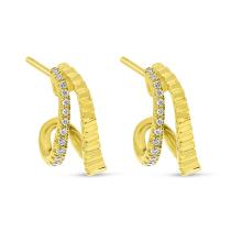 14K Yellow Gold Diamond Fluted Wave Earrings