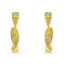 14K Yellow Gold Diamond Fluted Twisted Hoop Earrings