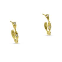 14K Yellow Gold Diamond Fluted Twisted Hoop Earrings