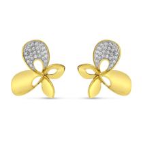 14K Yellow Gold Diamond Butterfly Button Earrings