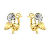 14K Yellow Gold Diamond Butterfly Button Earrings