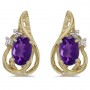 14k Yellow Gold Oval Amethyst And Diamond Teardrop Earrings