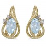 14k Yellow Gold Oval Aquamarine And Diamond Teardrop Earrings