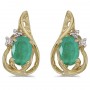 14k Yellow Gold Oval Emerald And Diamond Teardrop Earrings