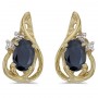14k Yellow Gold Oval Sapphire And Diamond Teardrop Earrings
