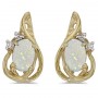 14k Yellow Gold Oval Opal And Diamond Teardrop Earrings