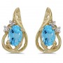 14k Yellow Gold Oval Blue Topaz And Diamond Teardrop Earrings