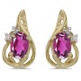 14k Yellow Gold Oval Pink Topaz And Diamond Teardrop Earrings