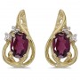 14k Yellow Gold Oval Rhodolite Garnet And Diamond Teardrop Earrings