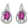 14k White Gold Oval Pink Topaz And Diamond Teardrop Earrings