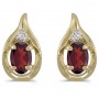 14k Yellow Gold Oval Garnet And Diamond Earrings