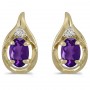 14k Yellow Gold Oval Amethyst And Diamond Earrings