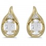 14k Yellow Gold Oval White Topaz And Diamond Earrings