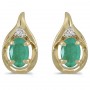 14k Yellow Gold Oval Emerald And Diamond Earrings