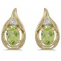 14k Yellow Gold Oval Peridot And Diamond Earrings