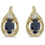 14k Yellow Gold Oval Sapphire And Diamond Earrings