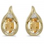 14k Yellow Gold Oval Citrine And Diamond Earrings