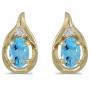 14k Yellow Gold Oval Blue Topaz And Diamond Earrings