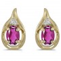 14k Yellow Gold Oval Pink Topaz And Diamond Earrings