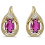 14k Yellow Gold Oval Pink Topaz And Diamond Earrings