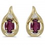 14k Yellow Gold Oval Rhodolite Garnet And Diamond Earrings