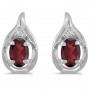 14k White Gold Oval Garnet And Diamond Earrings