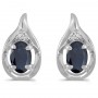 14k White Gold Oval Sapphire And Diamond Earrings