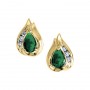 14k Yellow Gold Pear Emerald and Diamond Stud Earrings