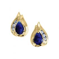 14K Yellow Gold Pear Sapphire and Diamond Stud Earrings