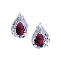 14K White Gold Pear Ruby and Diamond Stud Earrings