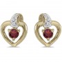 10k Yellow Gold Round Garnet And Diamond Heart Earrings