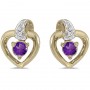 10k Yellow Gold Round Amethyst And Diamond Heart Earrings