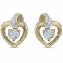 10k Yellow Gold Round Aquamarine And Diamond Heart Earrings