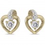 10k Yellow Gold Round White Topaz And Diamond Heart Earrings