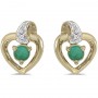 10k Yellow Gold Round Emerald And Diamond Heart Earrings