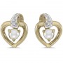 10k Yellow Gold Pearl And Diamond Heart Earrings