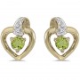 10k Yellow Gold Round Peridot And Diamond Heart Earrings