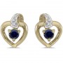 10k Yellow Gold Round Sapphire And Diamond Heart Earrings