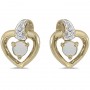 10k Yellow Gold Round Opal And Diamond Heart Earrings