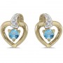 10k Yellow Gold Round Blue Topaz And Diamond Heart Earrings